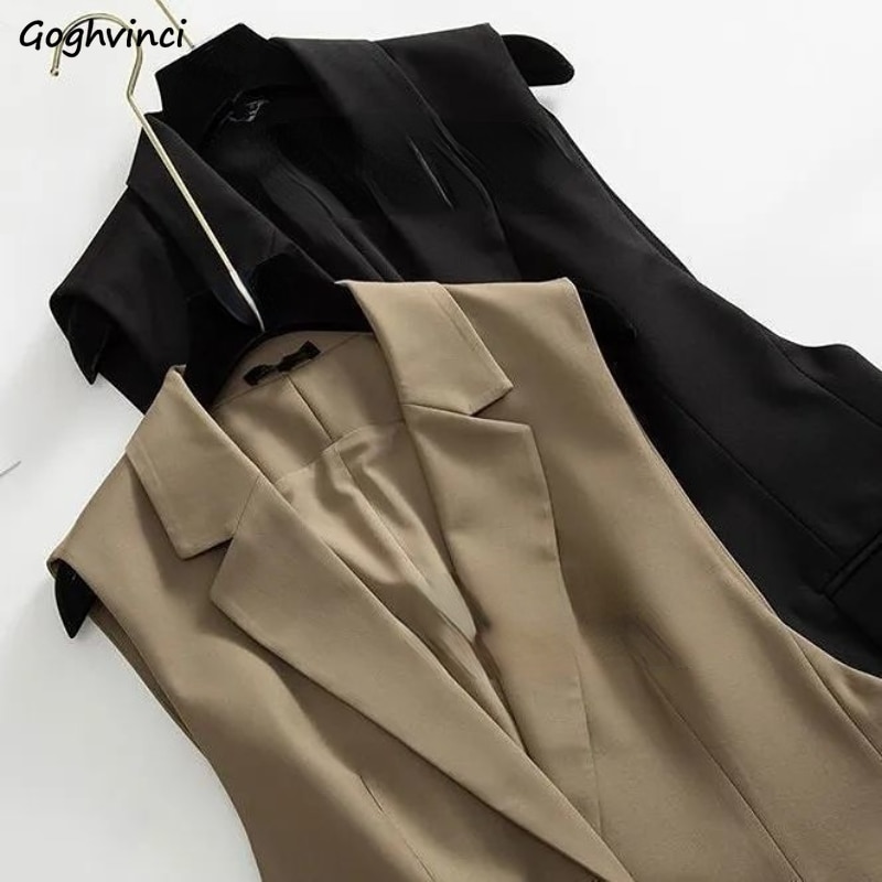 Elegant Long Vests Women Sleeveless Simple Back-Slit Designed New Spring Office Ladies Mature Temperament Overcoats Chic Fashion