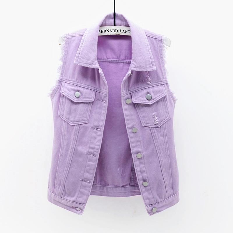 Solid Sleeveless Short Jean Coat Streetwear Female Women Single Breasted Denim Vest Autumn Winter Casual Turn-down Collar Pocket